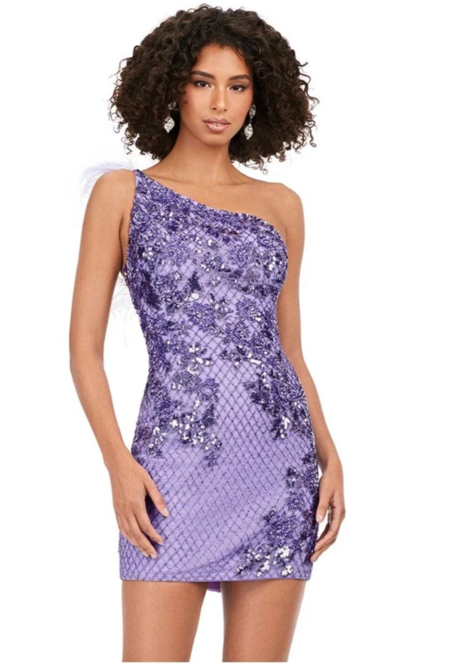 ASHLEYlauren 4612 Lilac Hidden Feather Glam Beaded Mini Dress NWT Size 0